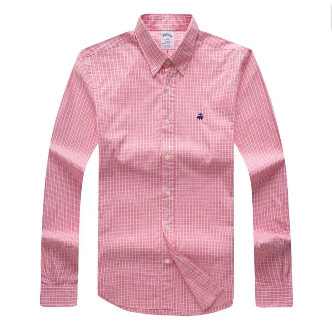 Brooks Men's  Plain 100% cotton collar Button down Pink Long sleeve Shirt